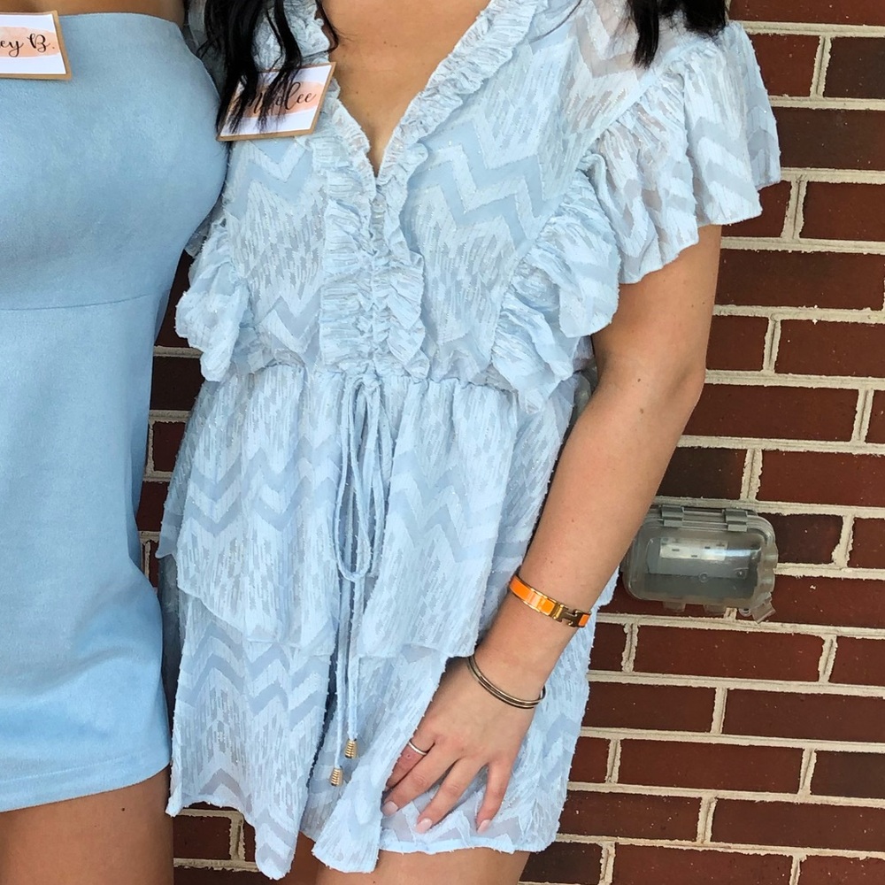 Blue Ruffle Layer Romper Mini Dress - Picture 13 of 13